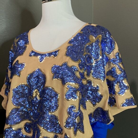 Tracy Reese Blouse Neiman Marcus Target Sequin Top Royal Blue Beige Tan New - Picture 4 of 10